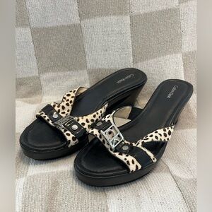 Calvin Klein Black and Cream Wedge Sandals